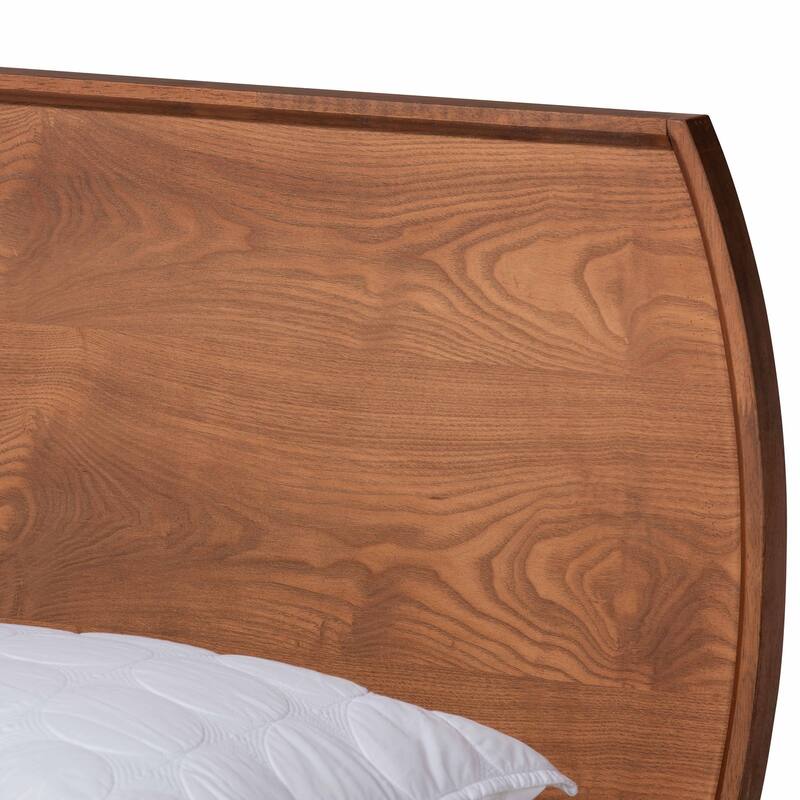 Mid-Century Modern Walnut Brown Wood King Platform Bed with Curved Headboard for Stylish Bedrooms