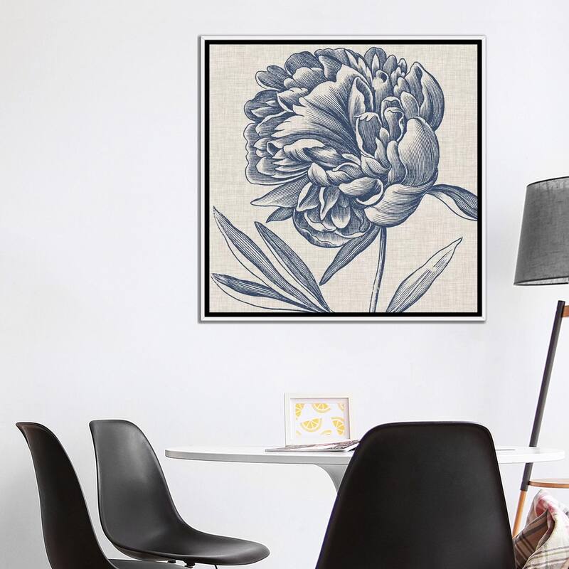iCanvas "Indigo Floral on Linen II" by Vision Studio Framed