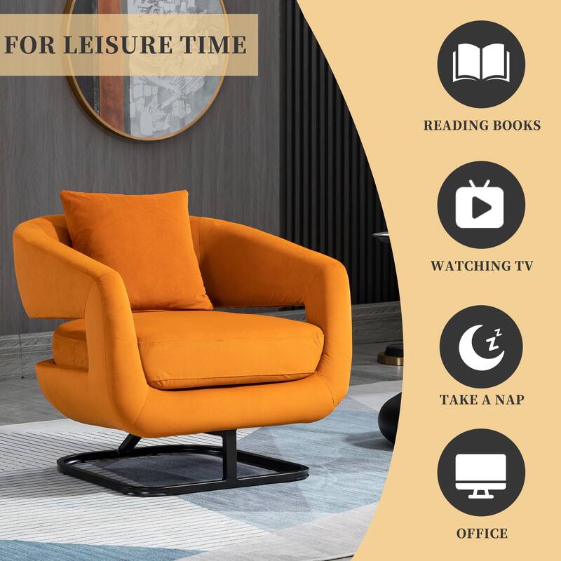 Upholstered Tufted Living Room Chair Textured Linen Fabric Accent Chair with Metal Stand
