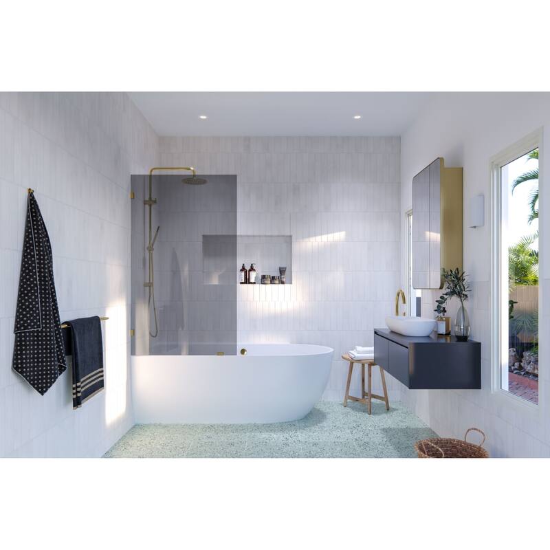 Glass Warehouse GTBF-34 Ursa 58-1/4" High x 34" Wide Shower Screen - Polished Brass