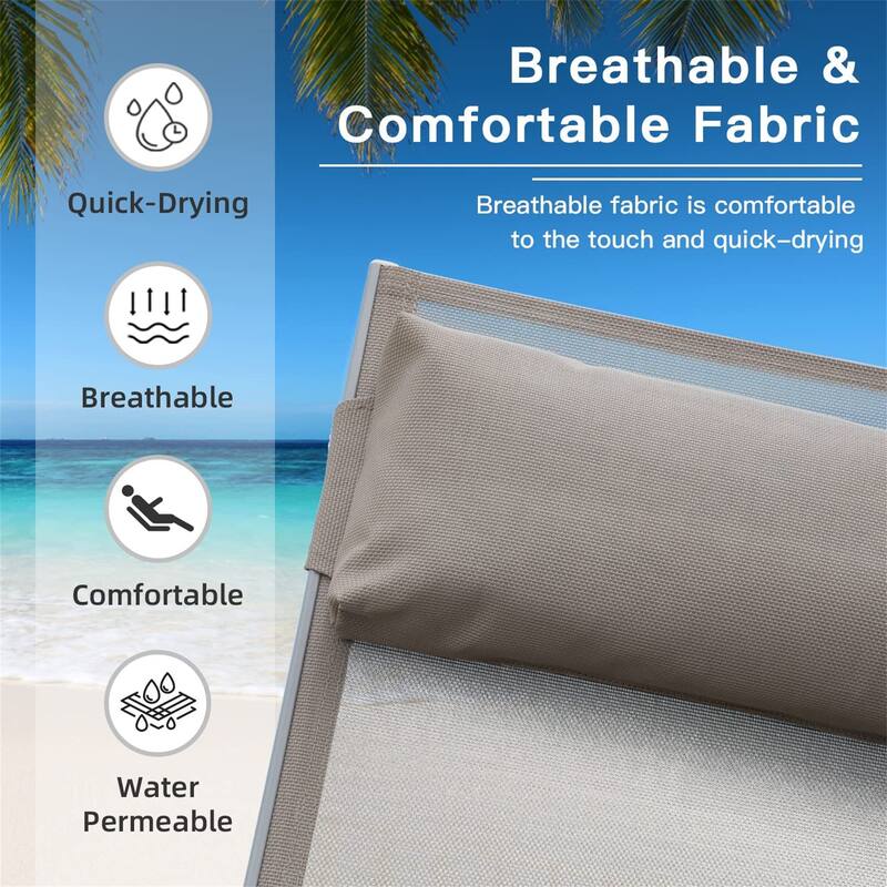 2 Pieces Outdoor Chaise Lounge Set with Adjustable Backrest and Removable Pillow for Beach Pool Sunbathing Lawn