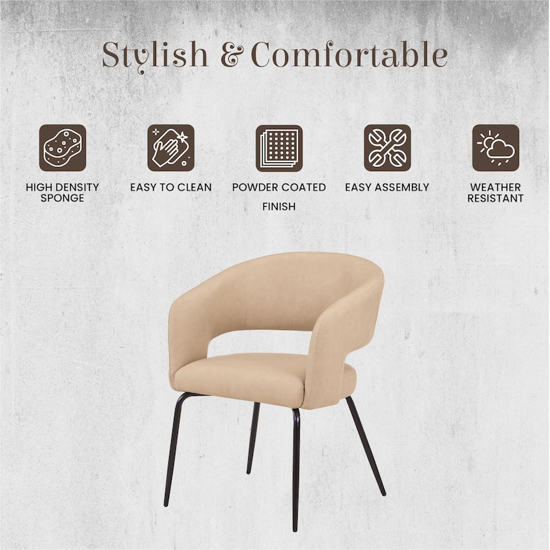 Open Back Dining Chair Upholstered in Leather or Velvet with Iron Legs Set of 2