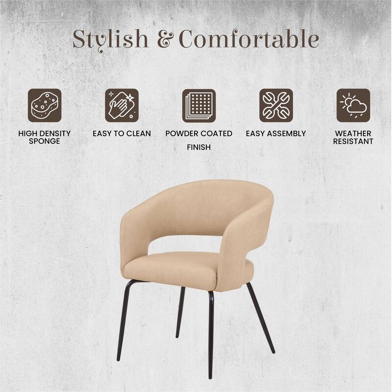 Open Back Dining Chair Upholstered in Leather or Velvet with Iron Legs Set of 4