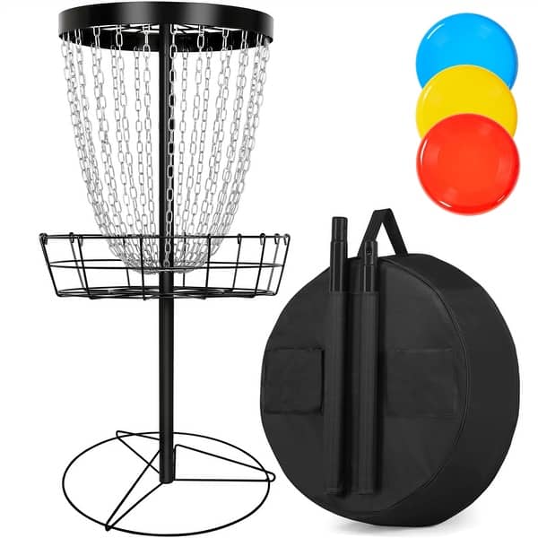 Yaheetech 24Chain Disc Golf Basket with 3 discs and Carrying Bag Bed