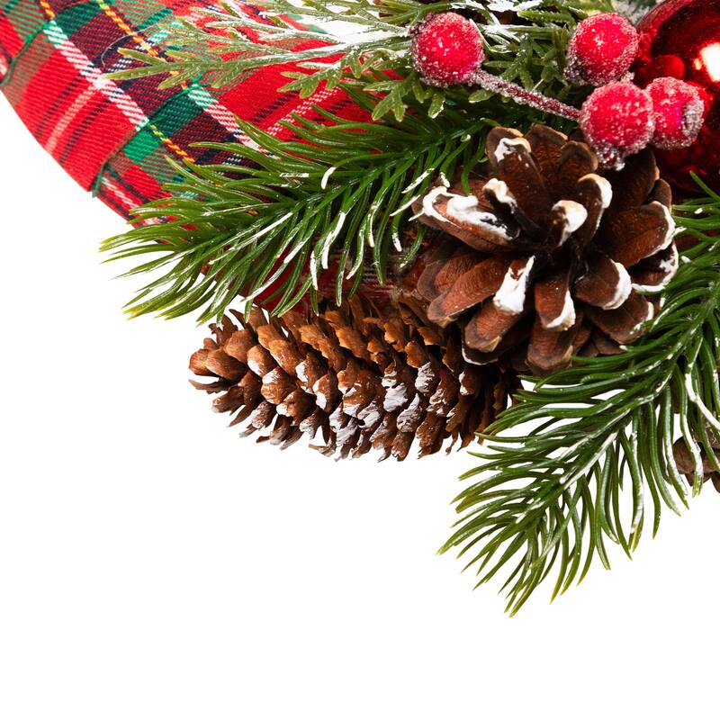 Frosted Trees and Pinecone Plaid Artificial Christmas Wreath - 13.5" - Unlit