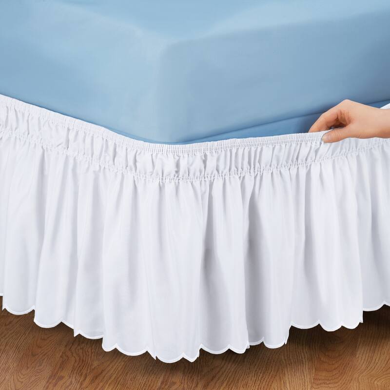 Scalloped Wrap Ruffle Bedskirt - White - Queen/King