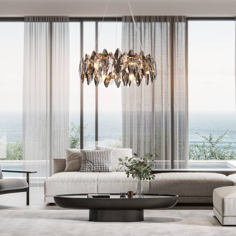 Modern Crystal 6-Light Drum Chandelier for Dining Living Room Bedroom - 23.2" Dia. x 7.1" H
