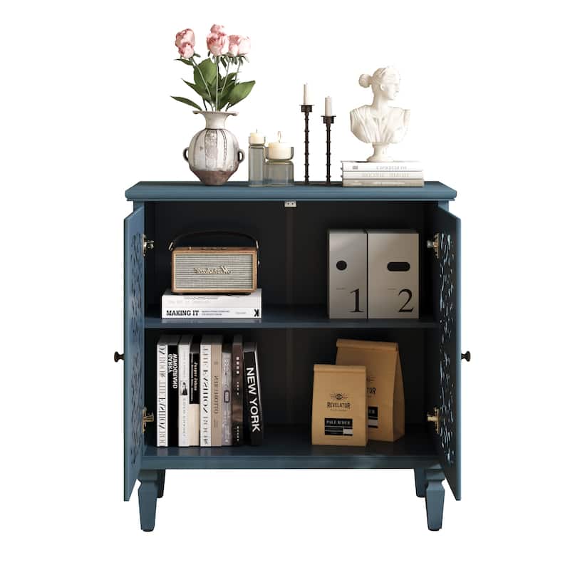 GDF Studio - Vintage Hollow-Carved Accent Cabinet, 2-Door Display Sideboard with Adjustable Shelf