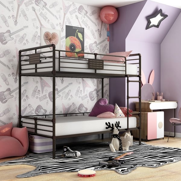 slide 2 of 19, Wini Industrial Black 3-Piece Gel Memory Mattress & Metal Bunk Bed Set by Furniture of America
