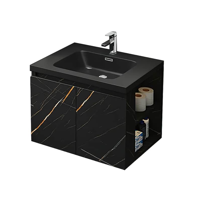Light Luxury 27.6 in. Single Bathroom Vanity, Stone Countertop Wall Mounted Black Countertop Sink Connected Bathroom Vanity