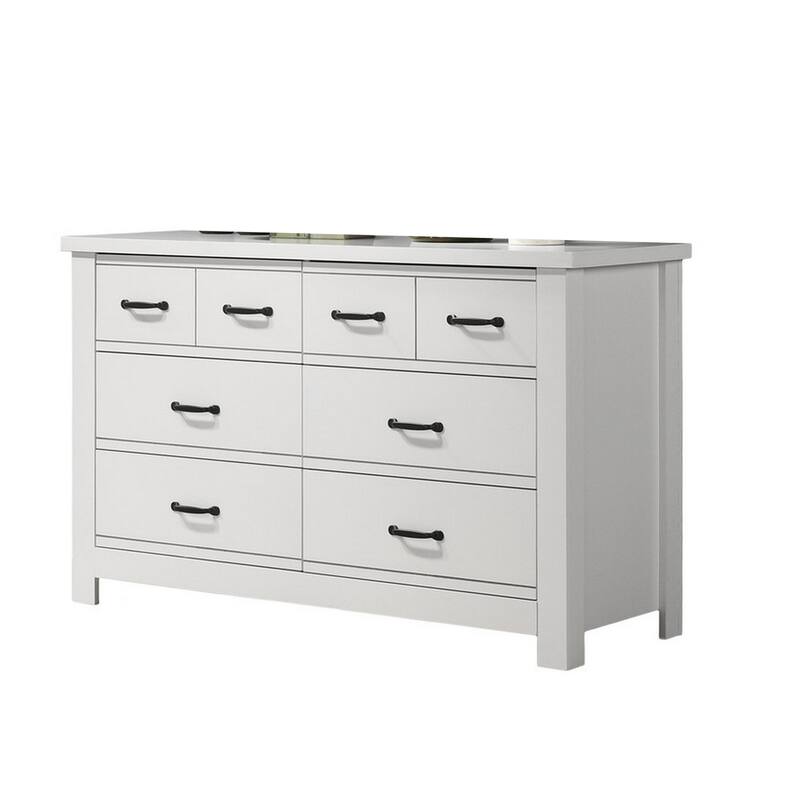 Wide 6-Drawer Crisp White Dresser with Black Handles, Smooth Glide Drawers, and Clean Modern Bedroom Design