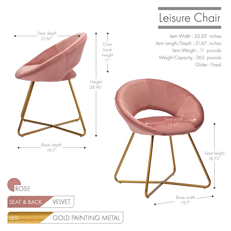 Porthos Home Reine Leisure Accent Chair, Velvet Upholstery, Gold Legs