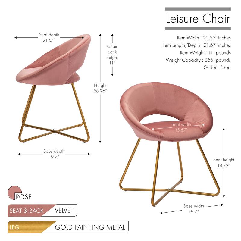 Porthos Home Reine Leisure Accent Chairs Set of 2, Velvet Upholstery, Gold Legs