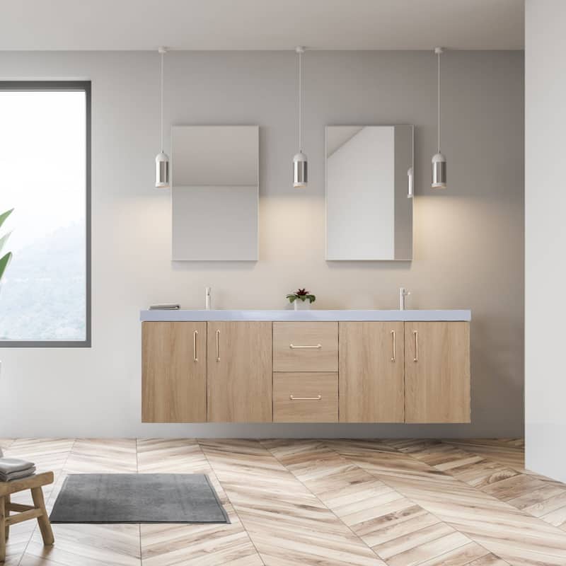 AlbyonD 48" 60" Floating Bathroom Vanity with Sink and Faucet, Natural Oak - 60 in. Vainty & Faucet