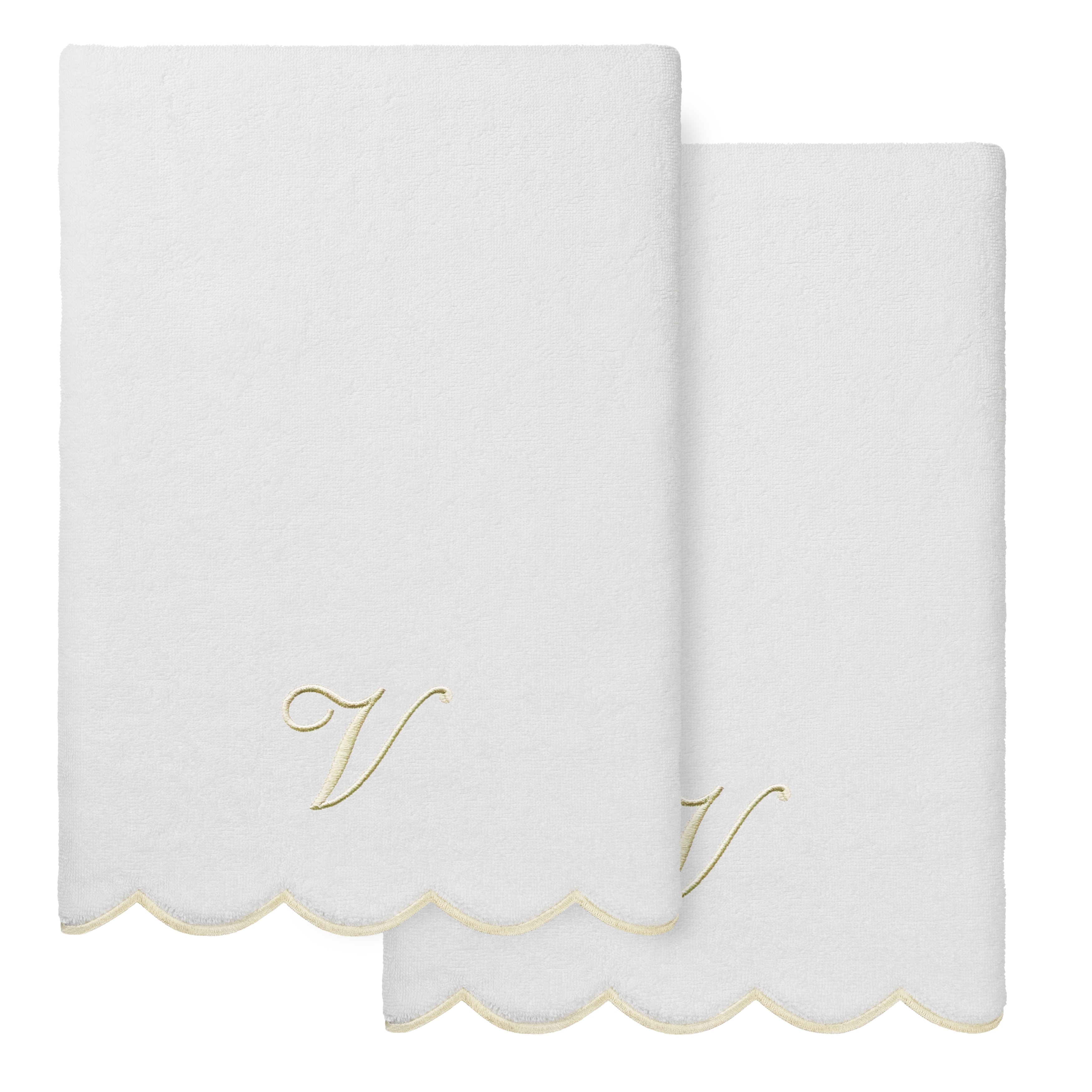 Authentic Hotel and Spa 100% Turkish Cotton Beige ADORNIA Scallop Personalized 2 Piece Bath Towel Set - 2 Bath Towels