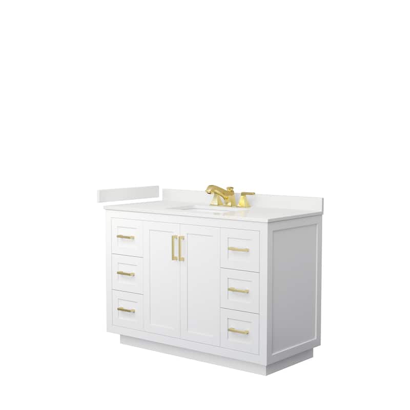 Miranda 48-inch Single Vanity, Quartz Top - White, Gold Trim, White Quartz Top
