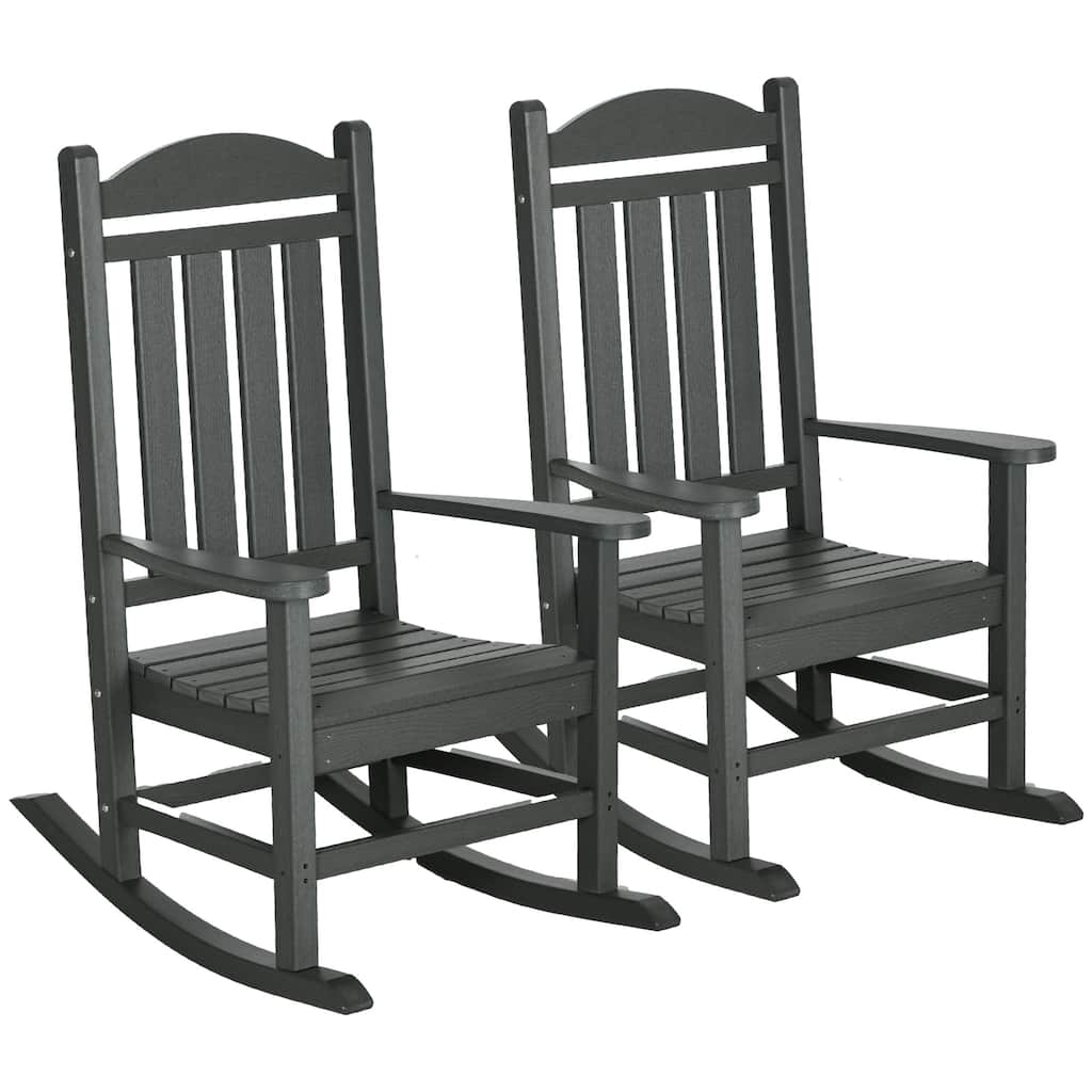 Outsunny 2 Pieces Outdoor Rocking Chair, All Weather-Resistant HDPE Rocking Patio Chairs with Rustic High Back