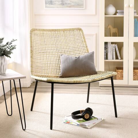 Indoor Woven Natural Leisure Rattan Chair, Steel Frame Finish with Polish Black, 27.5"x27.5"x31.5"