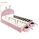 Full Size Velvet Upholstered Bed with Rabbit Ears Shaped Headboard, Kids Cute Bed Frame, Platform Bed with 2 Storage Stools,Pink