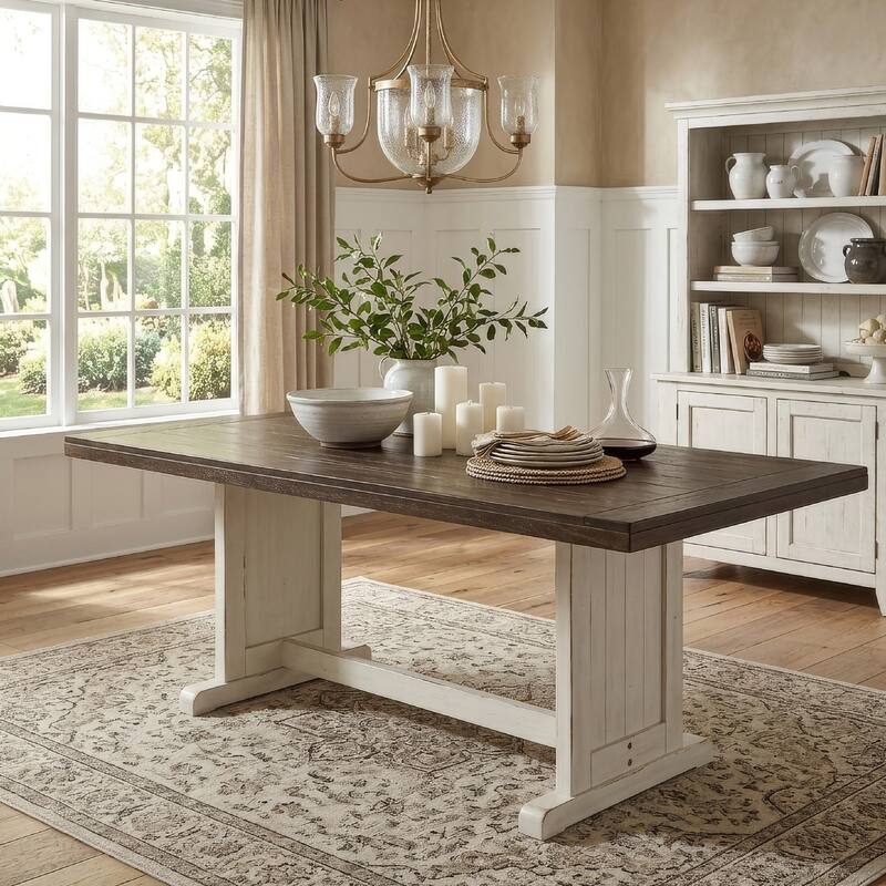 Orso Dining Table, 60 Inch Rectangular Plank Top, Off White and Brown ...