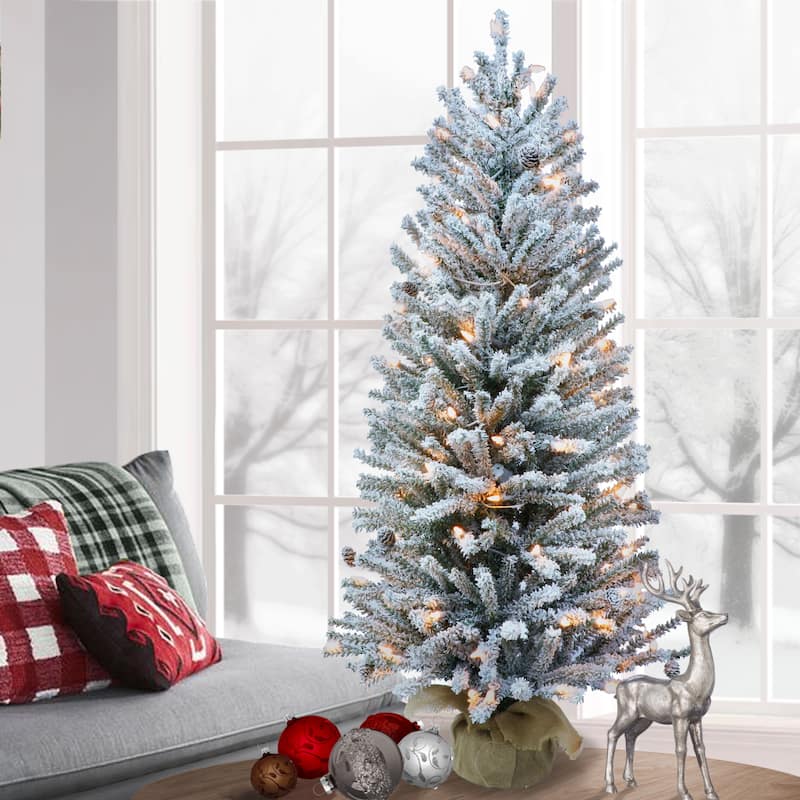 Puleo International Pre-Lit 3' Flocked Fir Artificial Christmas Tree