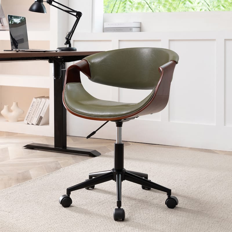 Porthos Home Elio Faux Leather Mid Century Office Chair with Black Metal Base - Green