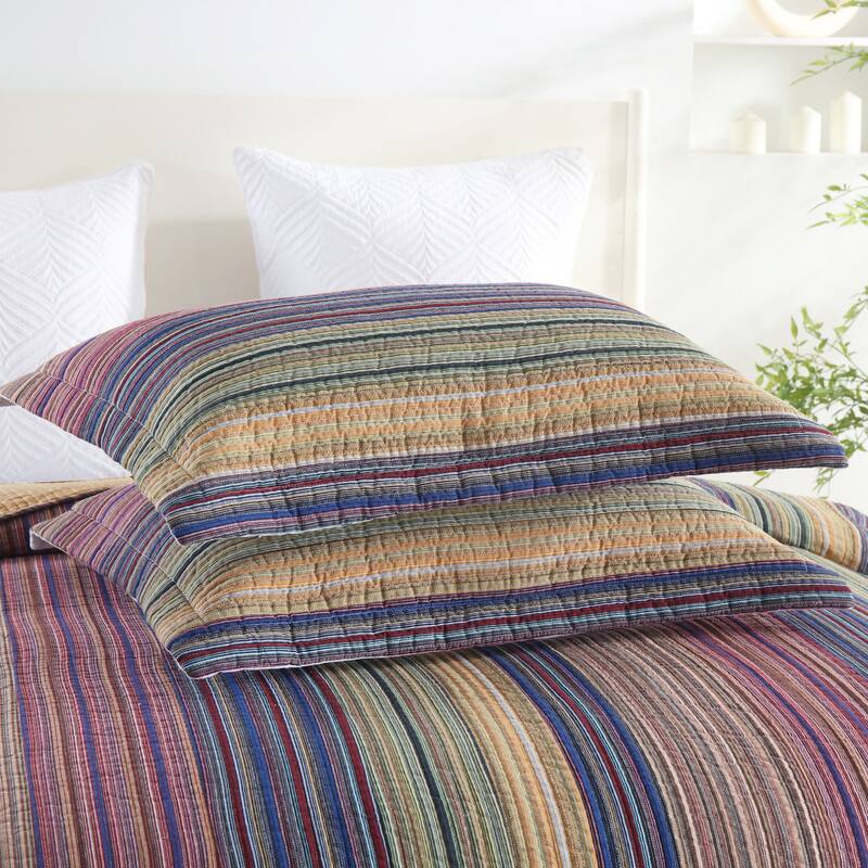 MarCielo 3 Piece 100% Cotton Striped Quilt Set Lightweight Patchwork Bedspread