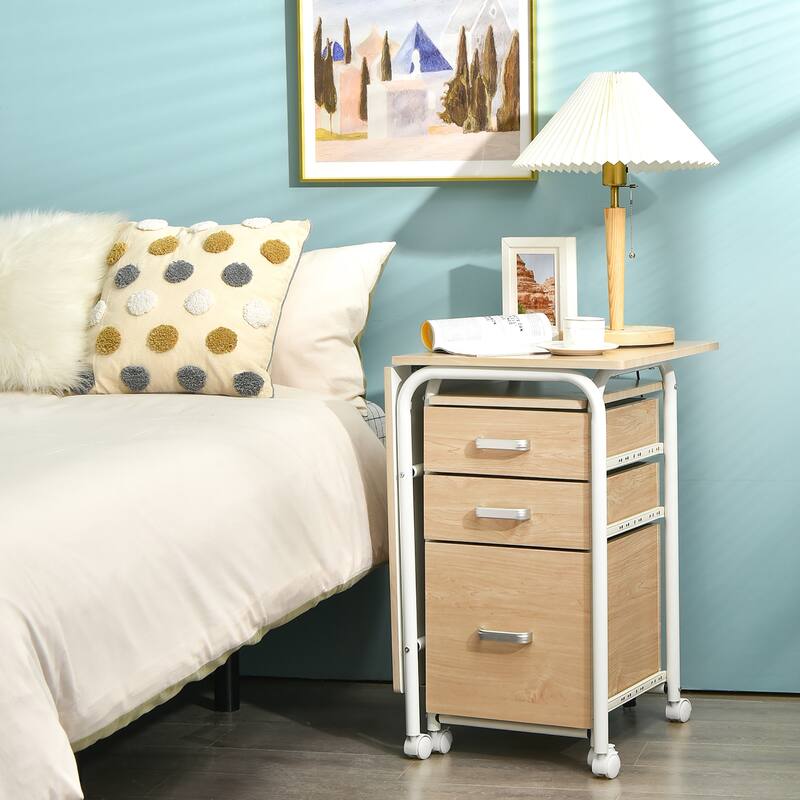 Foldable Computer Desk Laptop Table Wheeled Workstation with 3 Drawers