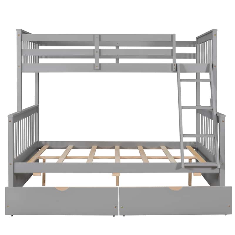 Twin Over Full Bunk Bed with 2 Storage Drawers, Convert into Two Separate Beds, Solid Wood Frame, Ideal for Small Spaces