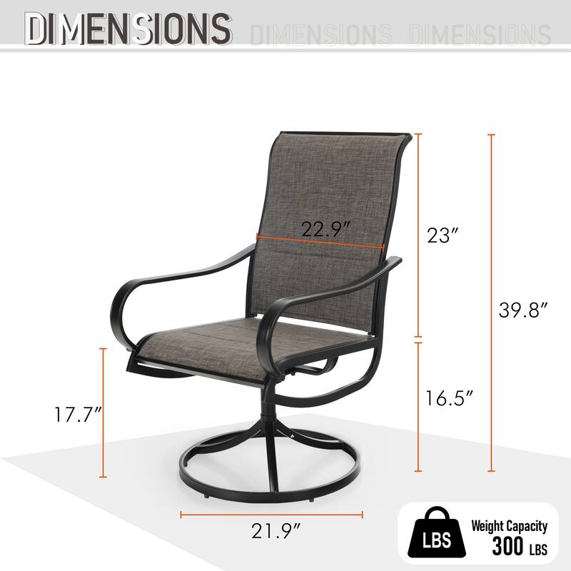 5 Pieces Outdoor Dining Set, 4 Quick Dry Foam Padded Swivel Chairs and 44" Round Metal Wood Grain Table