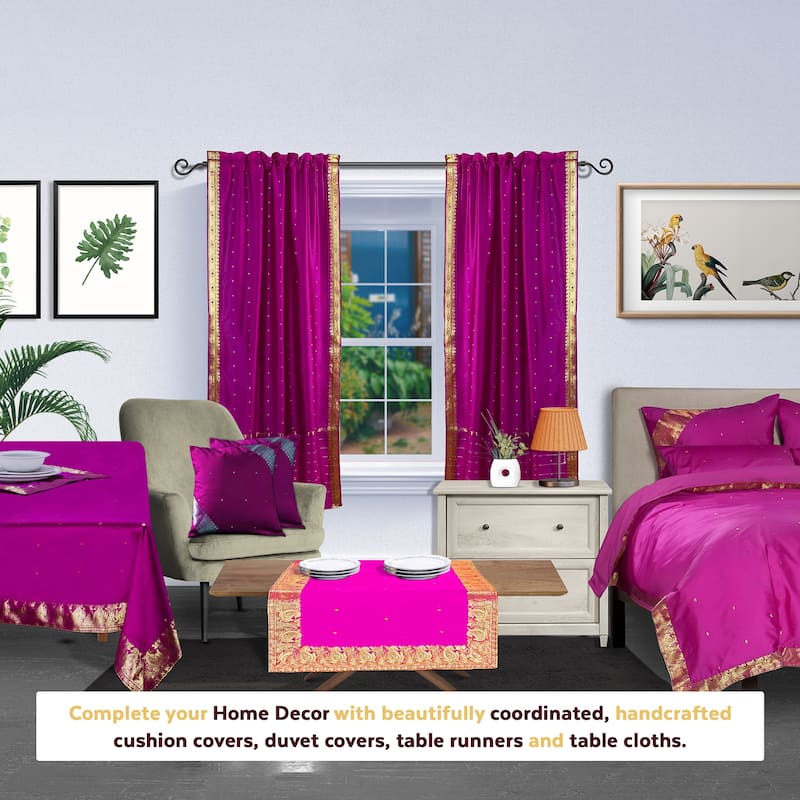 Violet Red Rod Pocket Sheer Sari Curtain / Drape / Panel - Pair