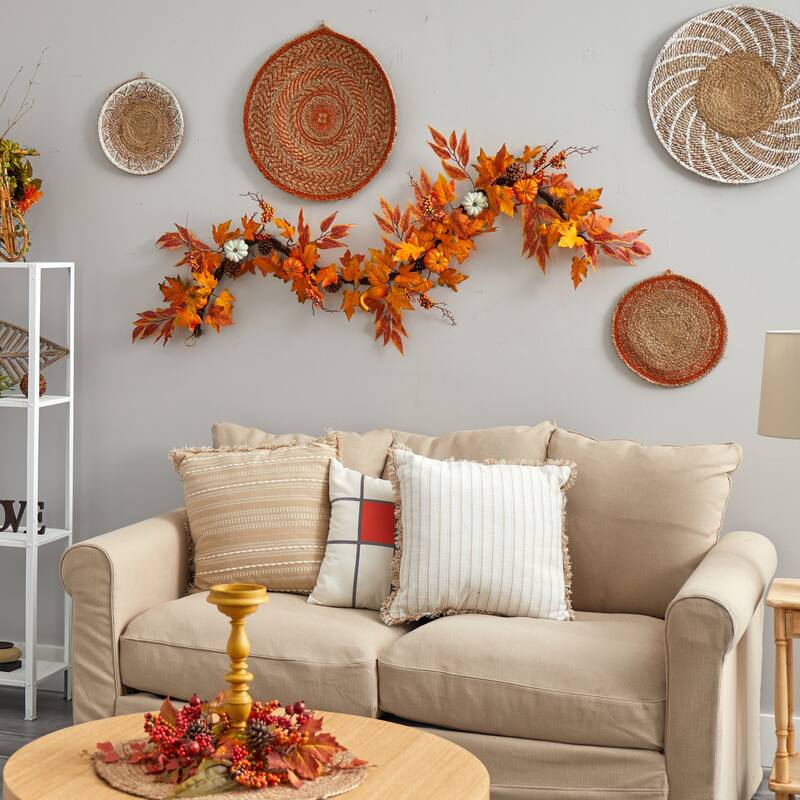 Fall Garland 6Ft Artificial Maple Leaf Pumpkin Pinecone Decor Harvest Autumn Home Decor - 72