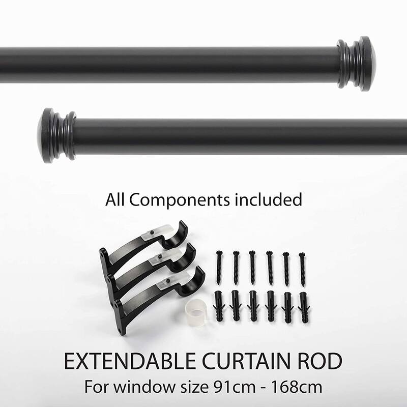 Deco Window 1 Inch Adjustable Curtain Rod for Windows & Doors Curtains with Endcap Round Finials & Brackets Set