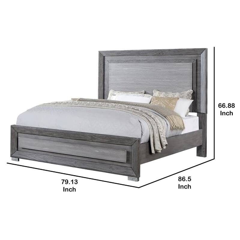 Reno King Bed with LED Headboard and Metal Bracket Legs, Gray Wood