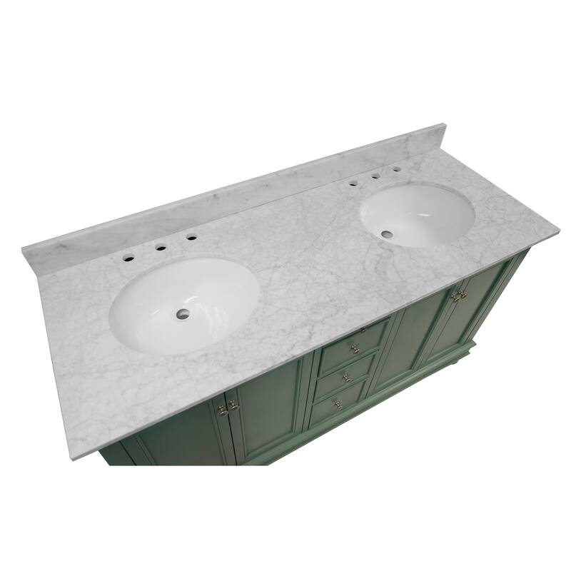 KitchenBathCollection Bella 60" Double Bathroom Vanity with Carrara Marble Top