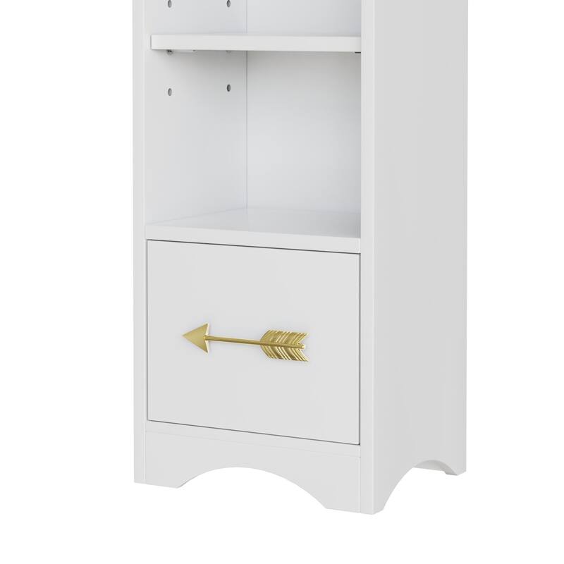 Javlergo Tall 7-Tier Adjustable Corner Bookcase with Drawer MDF Storage Shelf for Living Room Bedroom Kitchen and Entryway