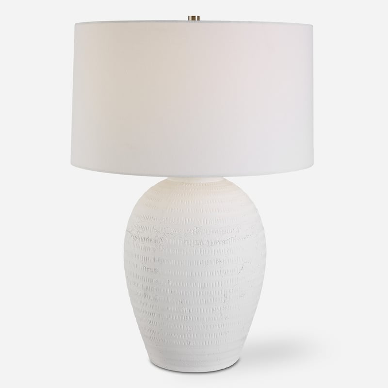 Urn Shaped Table Lamp with Tapered Large Round Shade - 28.5" - White