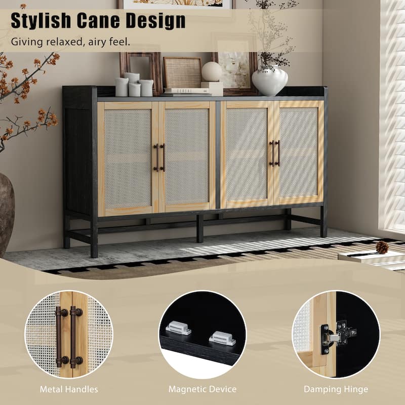 Sideboard Rustic Buffet Cabinet, sideboard cabinet with Decorative Rattan Doors, Buffet Cabinet with Storage