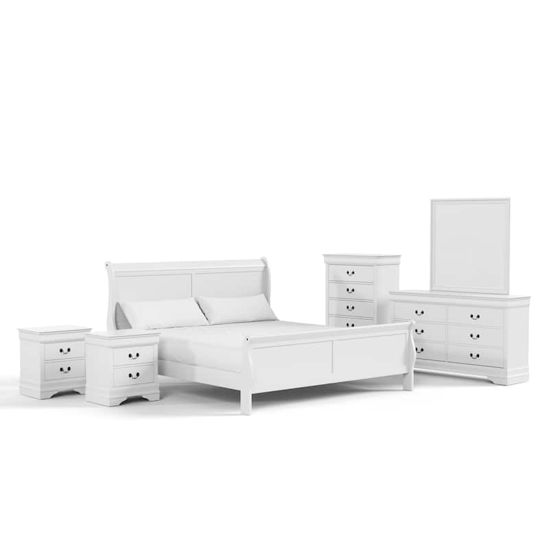 Furniture of America Devi Traditional Solid Wood 6-Piece Sleigh Bedroom Set