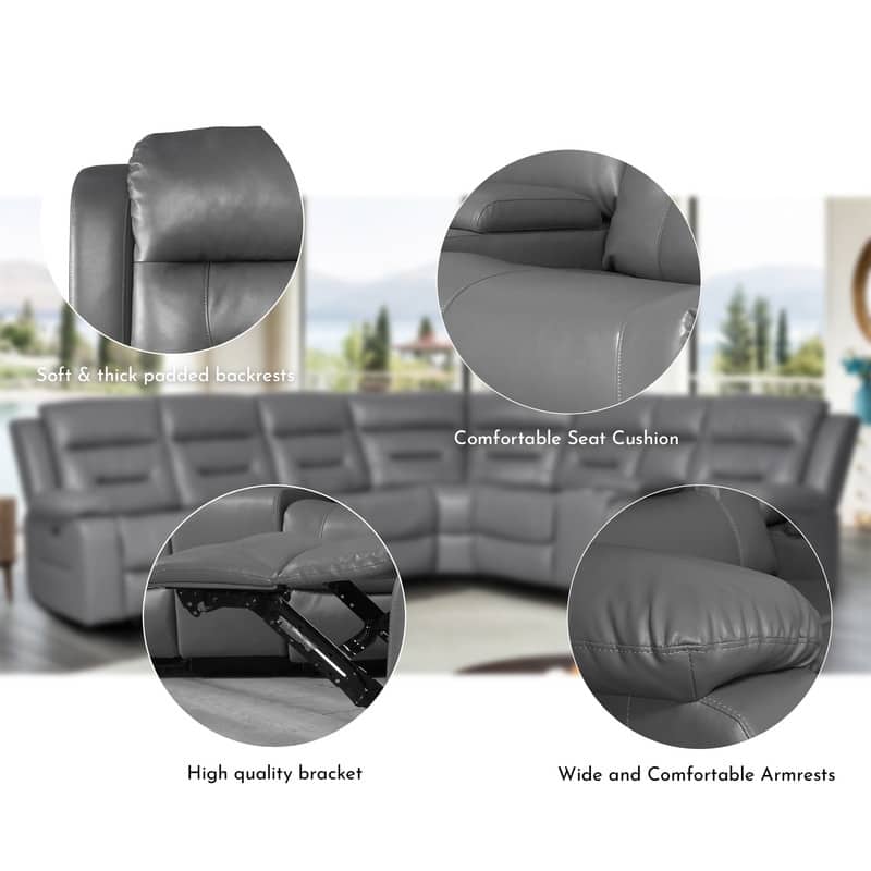 119'' Faux Leather Power Recliner 6-Seat Large Sectional Reclining Sofa with USB Port