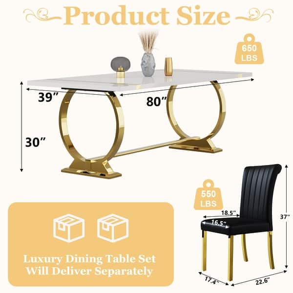 dimension image slide 9 of 11, 65 inch Faux Marble Dining Table Set with Boucle Dining Chairs