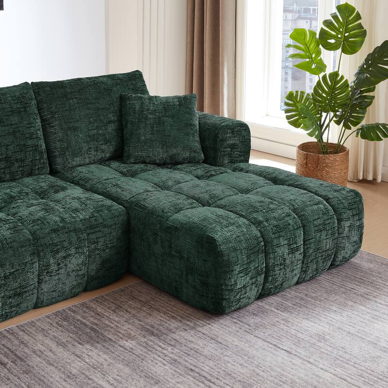 L-Shape Sectional Sofa with Chaise Lounge, Oversized Chenille Upholstered 4 Seater Sofa, Compressed Sofa with Throw Pillows