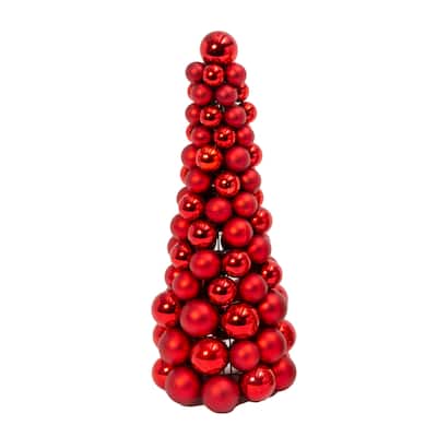 18 in Tall Red Christmas Holiday Ornament Cone Tree - N/A