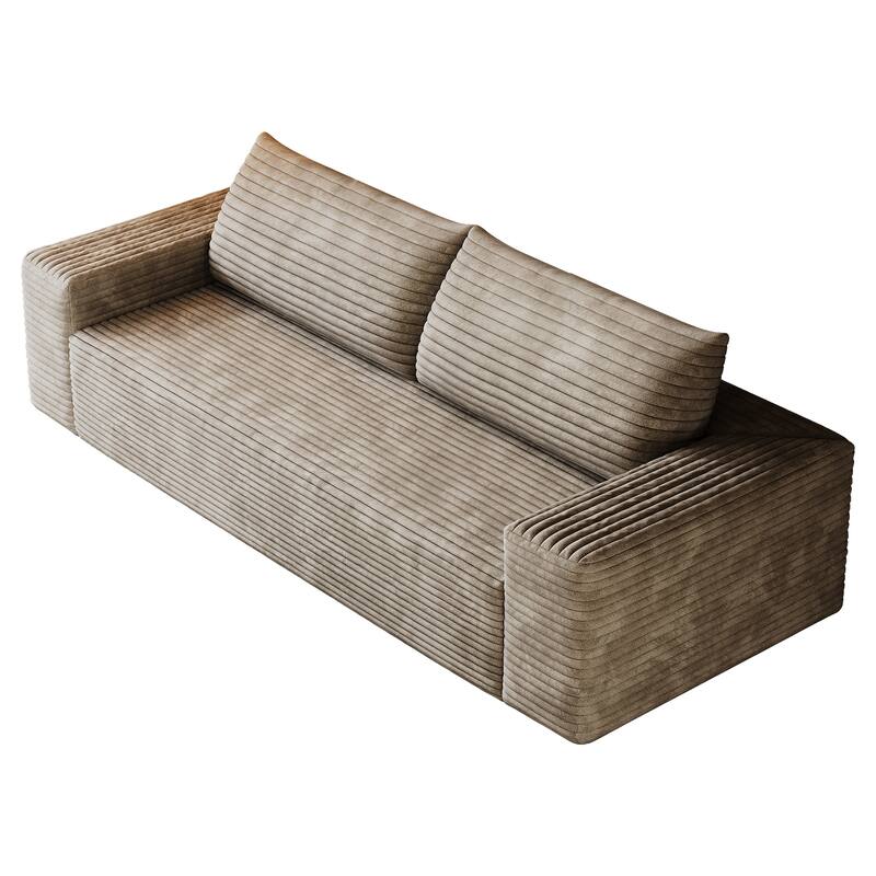 63" Corduroy Fabric Sofa, Camel, No Assembly, for Multiple Spaces
