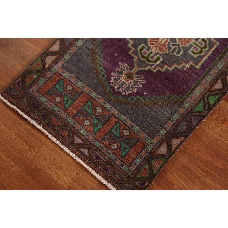 Hand Knotted Oriental 100% Wool Carpet Transitional Medallion Purples Anatolian Area Rug - 2' 10'' X 1' 6''