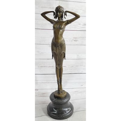 Vintage Signed Exotic Dancer Chiparus Bronze Statue Art Deco Brown Patina Figure
