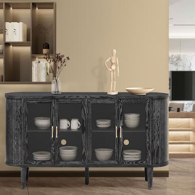 Classic Farmhouse Style Four Glass Door Wooden Sideboard with Cable Management Holes