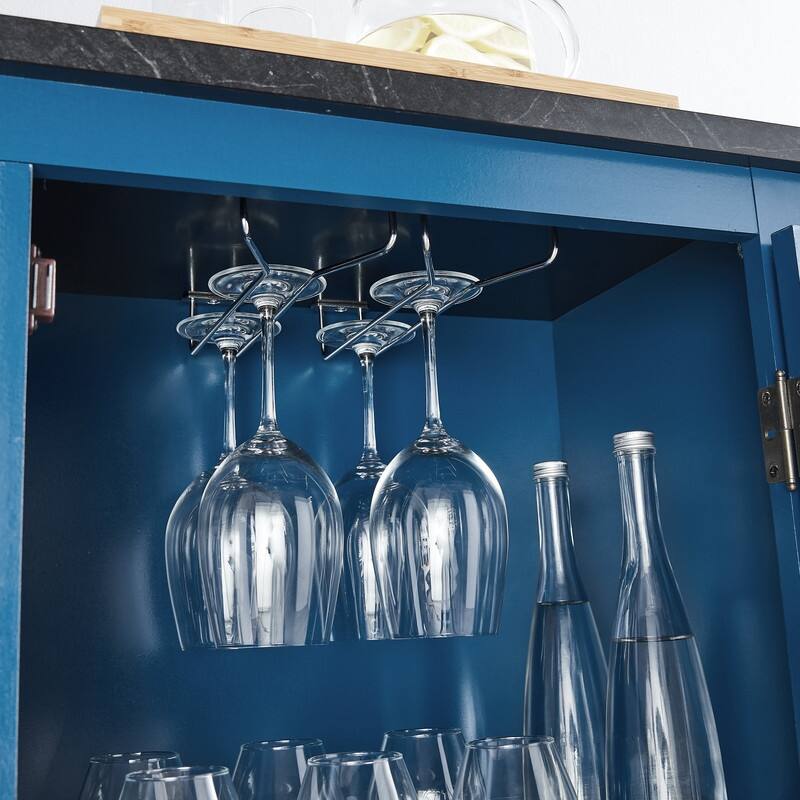 47" Marbling Countertop Buffet Bar Cabinet w/ Glass Holders
