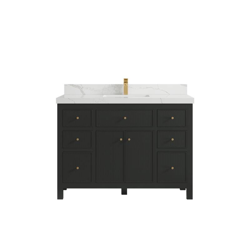 Willow Collections 48 in W x 22 in D Sonoma Free Standing Reeded Single Sink Bathroom Vanity with Countertop - 2" Calacatta Nuvo - Black Top