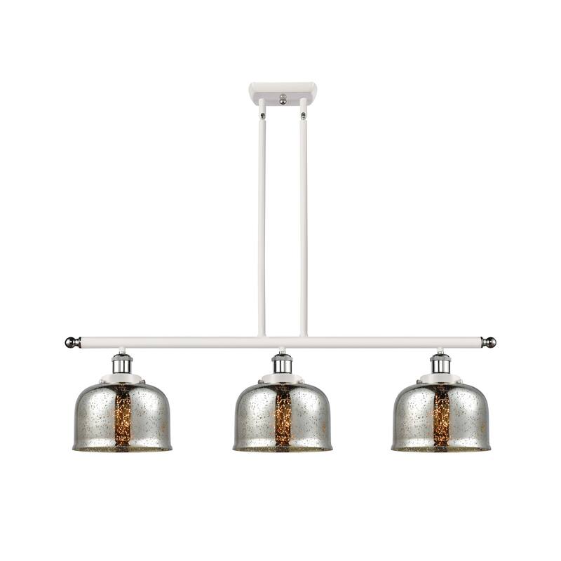 Innovations Lighting Bell - 3 Light 36" Island Light - 8" Shade - Silver Plated Mercury/White and Polished Chrome